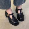 Sheepskin version~ platform thick heel retro small leather shoes women's genuine leather round head single shoes Mary Jane shoes