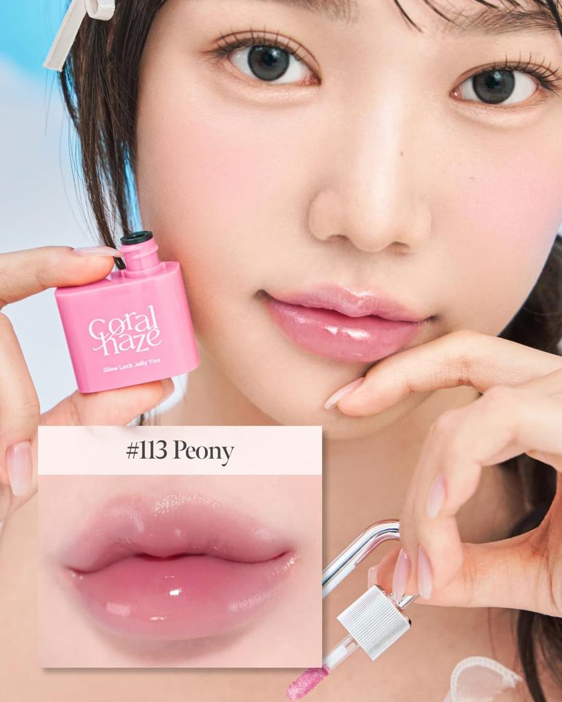 Coralhaze Glow Rock Jelly Tint #113 Peony 4g Lip Tint, Long-lasting, Glossy Lip Plumper, Plump Volume, Shiny Lips, Moisturizing Lipstick, Korean