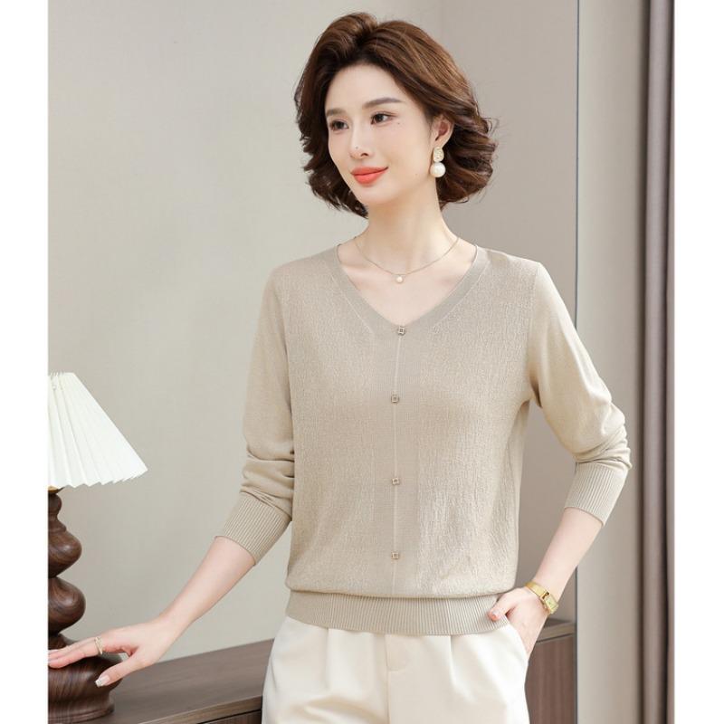 Mom spring clothes wide too noble top new medium and old long-sleeved shirt bottoming shirt
