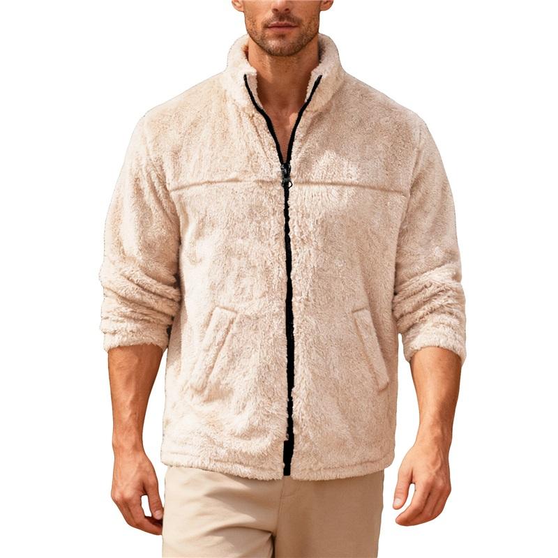 Men's Standing Collar Fleece Top With Zipper Oversized Casual Jacket For Autumn And Winter