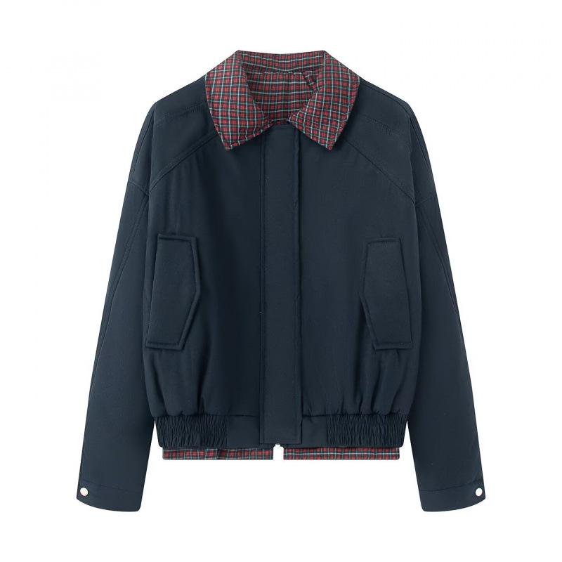 Ethnic Style Retro Plaid Harrington Collar Cotton Jacket for Autumn and Winter