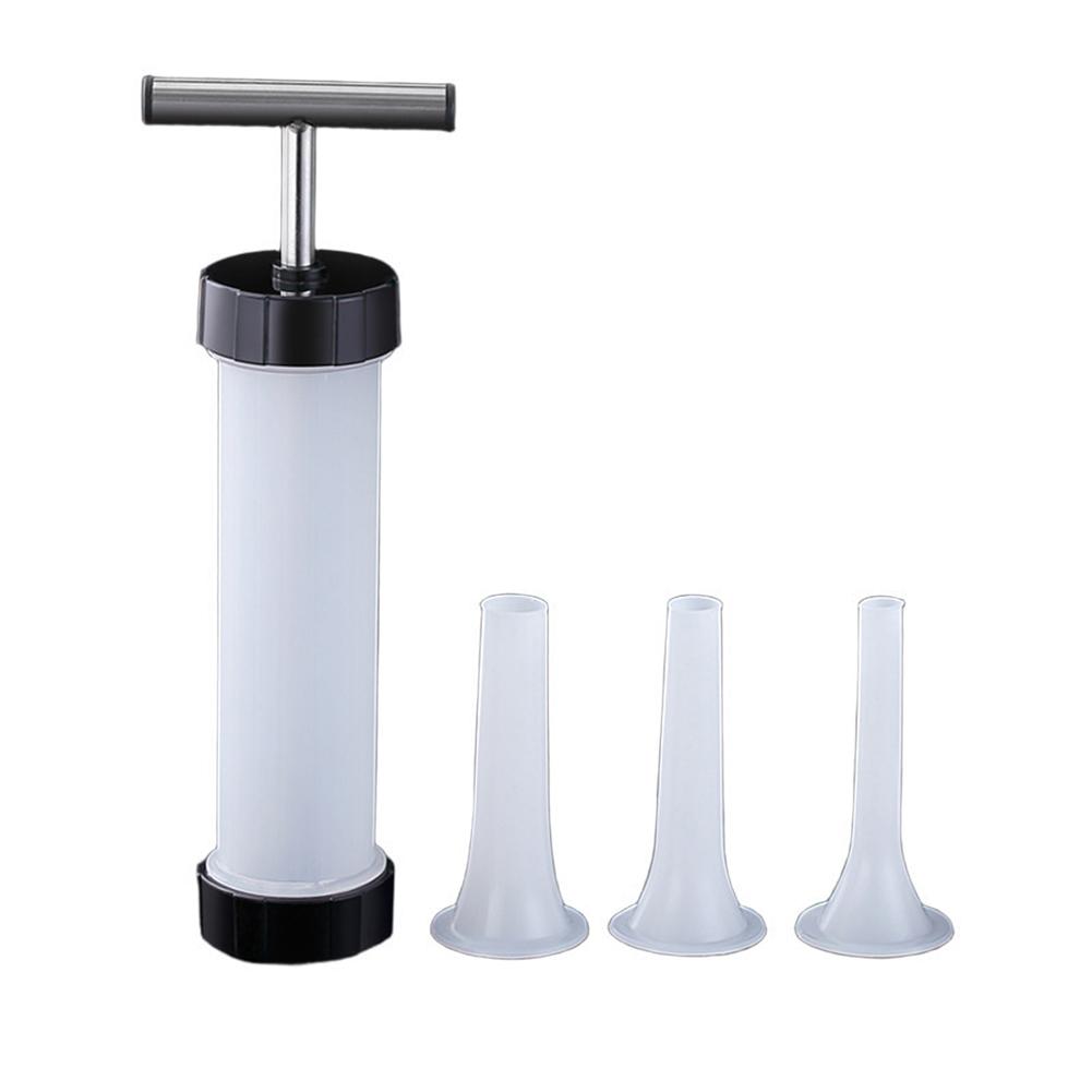 Manual Sausage Stuffer Hand Push Sausage Maker for Home Use Portable Tool with 3 Nozzles 23mm 19mm 15mm PP Stainless Steel