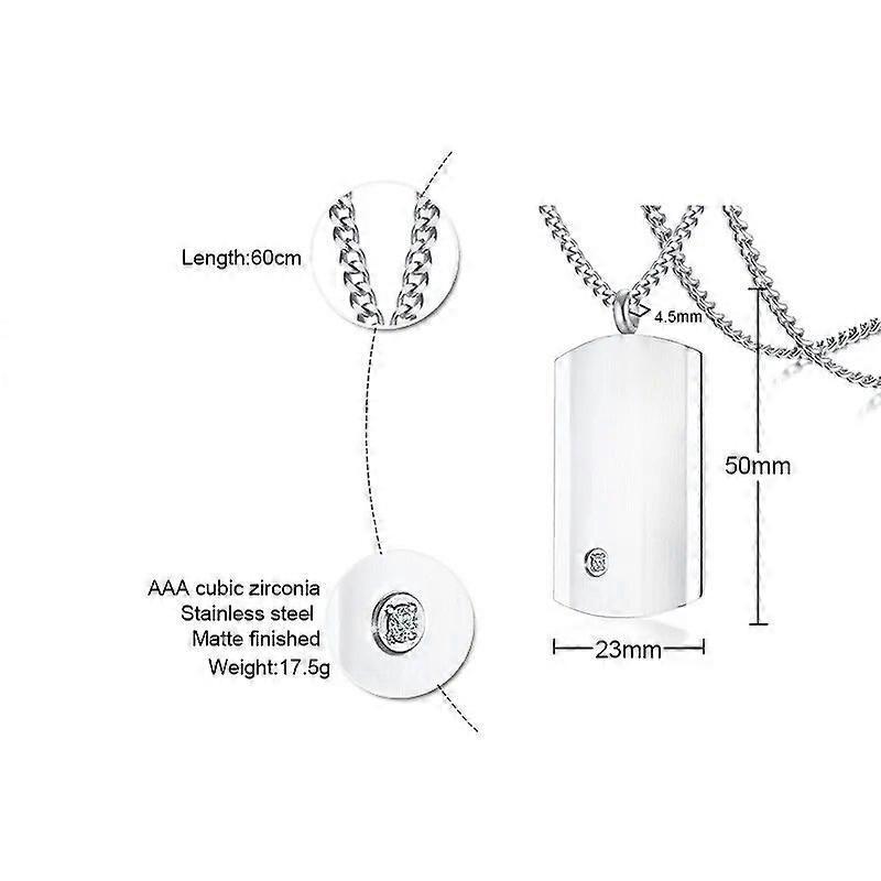 Simple ID Dog Tag Pendant Necklaces for Men Women Jewelry with AAA Cubic Zirconia 24" Curb Chain
