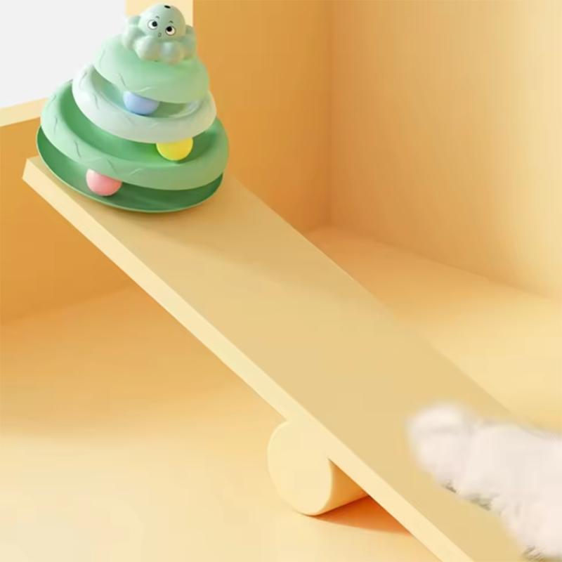 Colorful Balls Cat Toy Hollow Tracks Detachable Portable Playground for Cats Interactive Cat Stick Turntable for Boredom Relief
