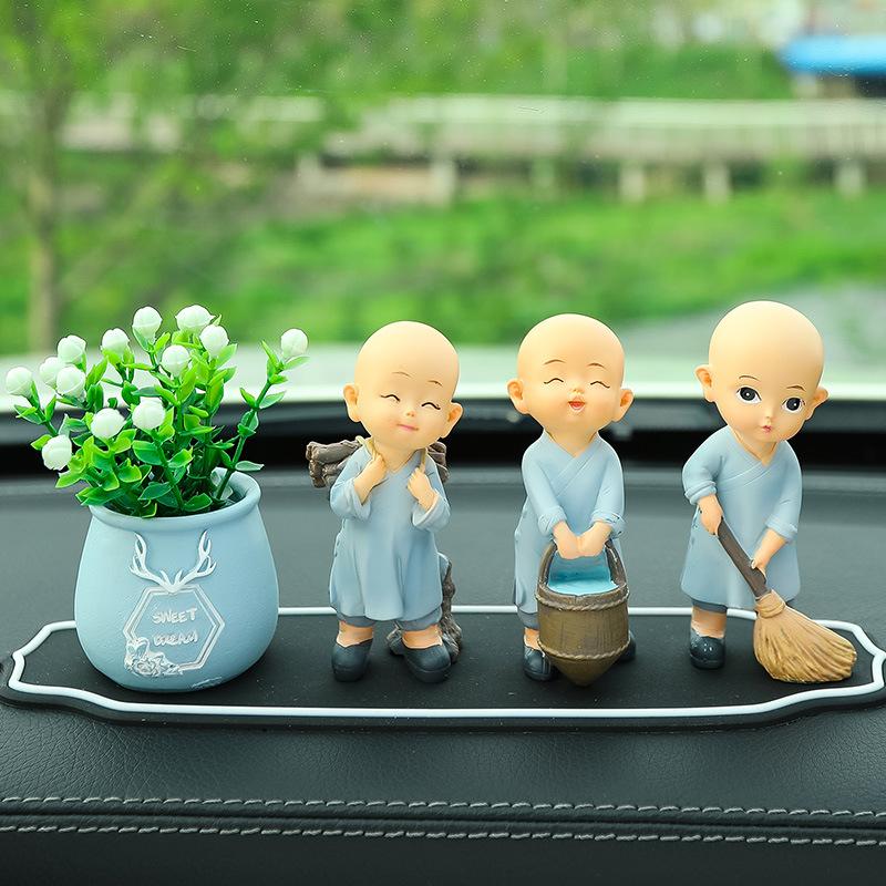 5pcs Car Ornaments Car Mounted Creative Sweeping Band Little Monk Cute Resin Crafts Little Monk Decoration Props Inside The Car