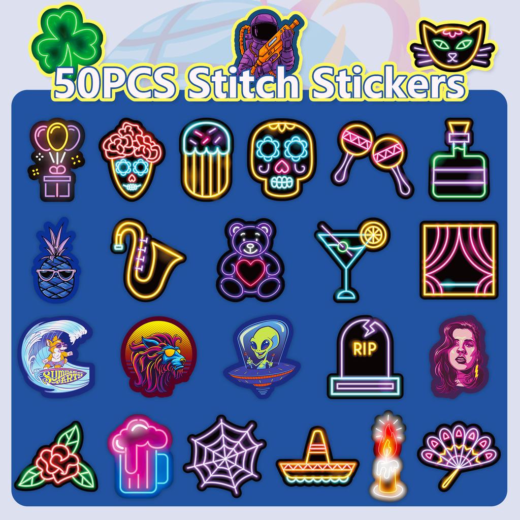 50 pcs Dark Night Neon Stickers Personalized Cartoon Notebook Skateboard Fluorescent Christmas Neon Stickers