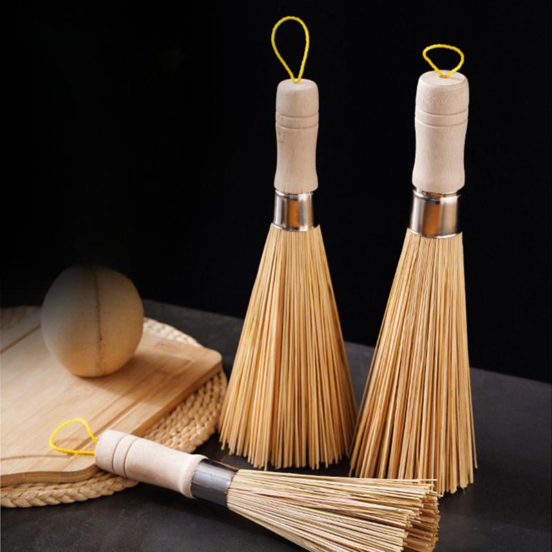 Natural Bamboo Brush Pot Brush Pot Brush Bamboo Long Handle Pot Brush Kitchen Brush Pot Brush Bowl Household Cleaning Brush Bamboo Broom