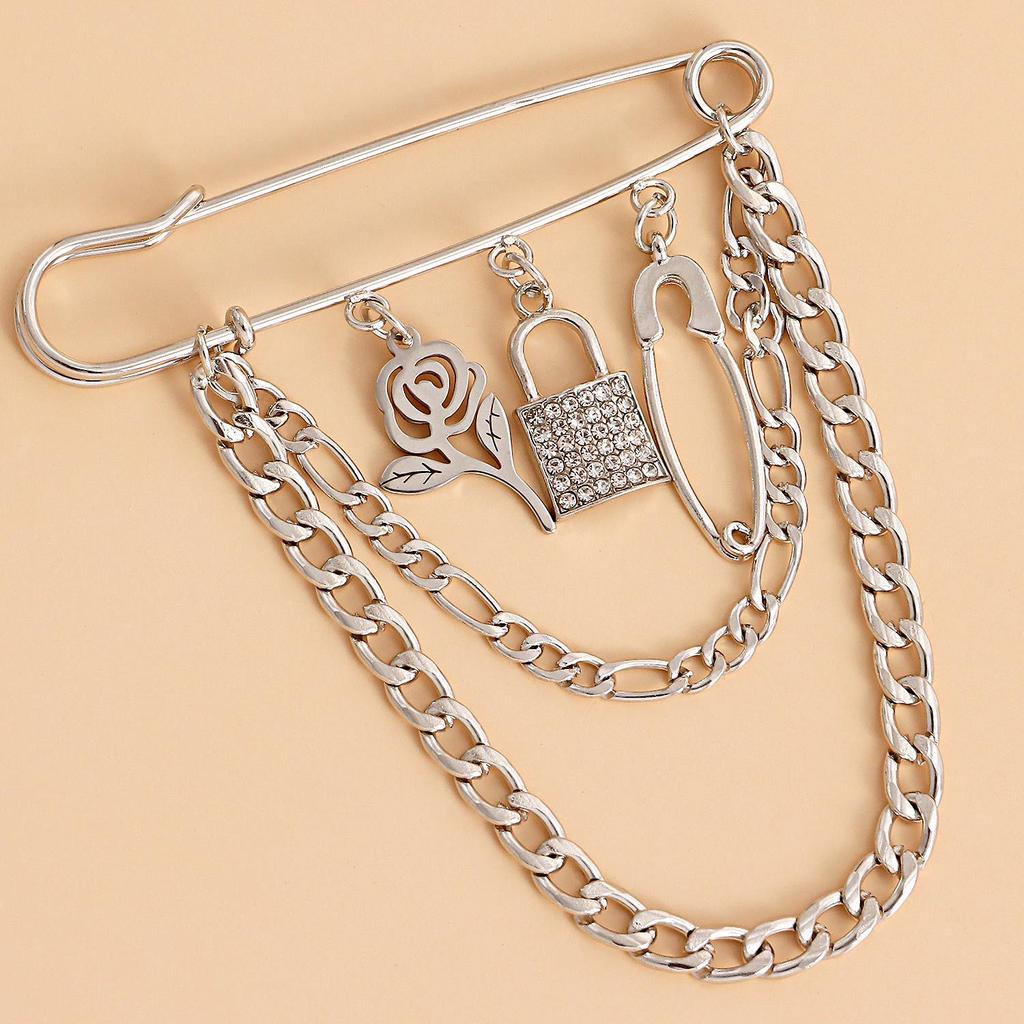 Valentine's Day Rose Pendant Brooch Accessories, Punk Steel Padlock Pendant