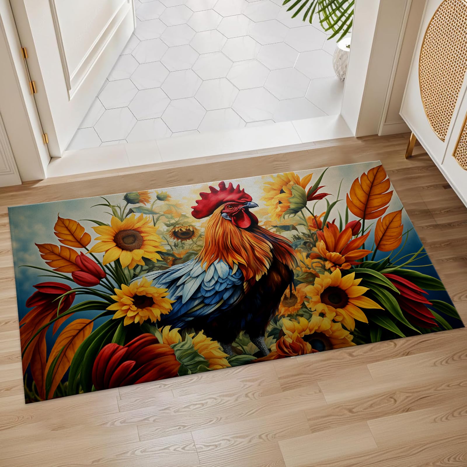 Mountain Bloom Bath Mat Non Slip Wildflower Meadow Bathroom Rug Nature Landscape Floor Mat for Home Decor 17x29.5 Inch 40cm x 60cm