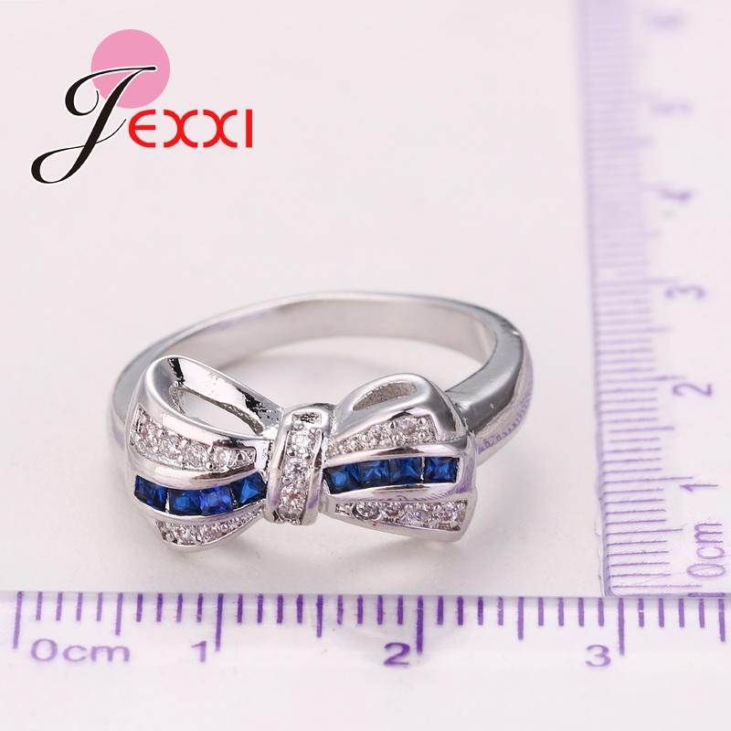 New Arrivals Unique Design Bow Blue CZ   925 Sterling Silver Women Engagement Wedding Finger Rings
