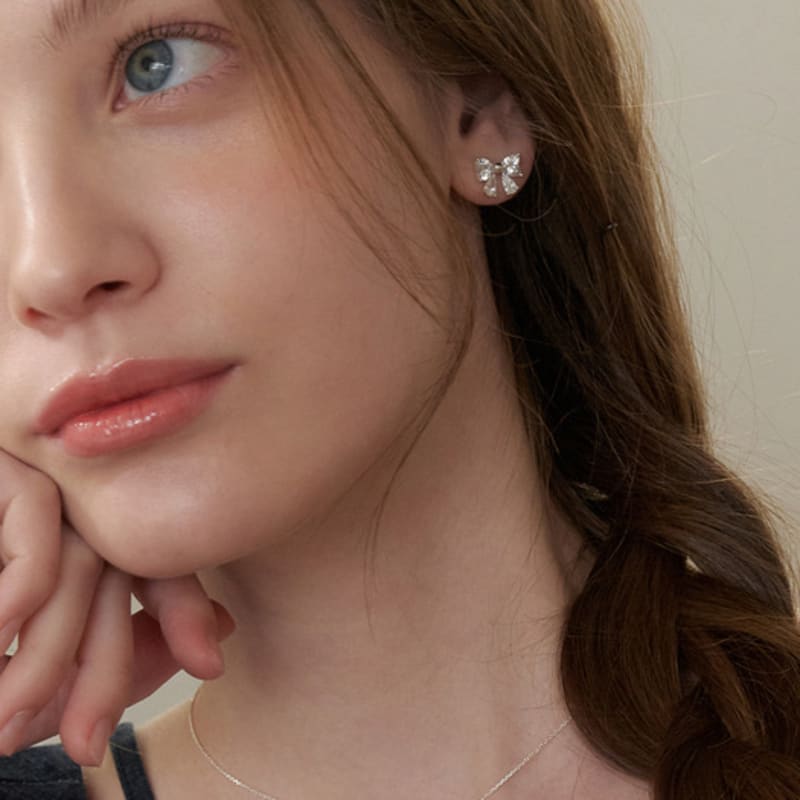 TATIANA (925 Silver) Twinkle Butterfly Ribbon Earrings EC3088