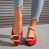 Metal Buckle Wrapped Toe Sandals Summer Pointed Toe Shallow Mouth One Strap Soft Sole Non-Slip Low Heel Shoes