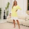 Spring and Summer Lightweight Soft-style Women's Nightgown with Fresh Color Contrast Ruffled Hem, Loose Fit, Can Be Worn Outside.