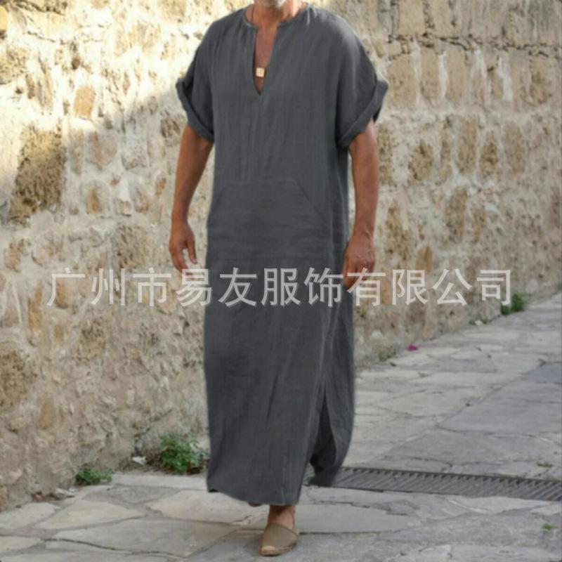 Muslim South East Asia Dubai New men's loose stand-up collar door tube short-sleeved robe, ethnic style Middle Eastern robe