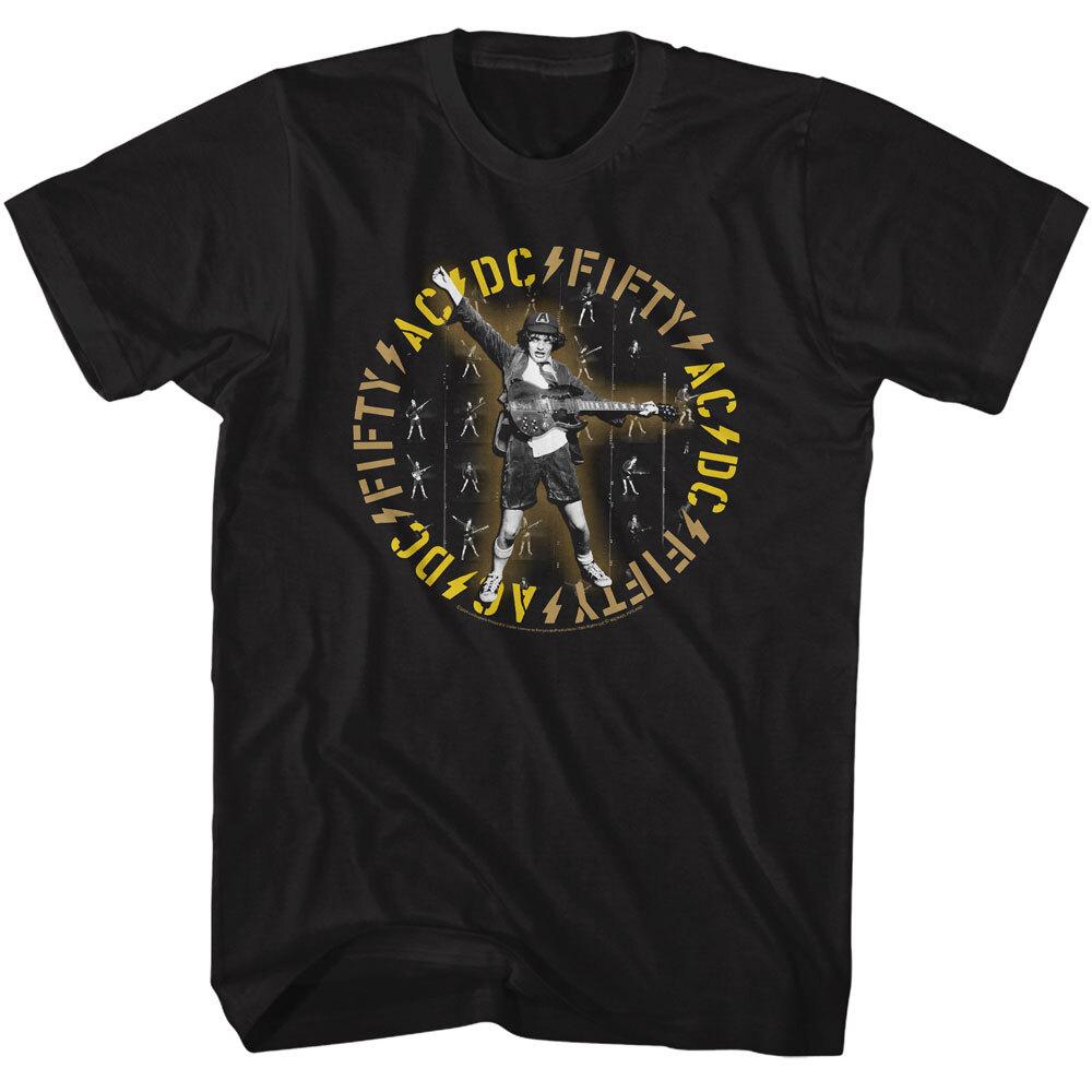 ACDC Music New T-Shirt 50 Year Tour Angus Young Metal Rock N Roll Black Cotton Unisex T-Shirt Graphic Tee XXXL