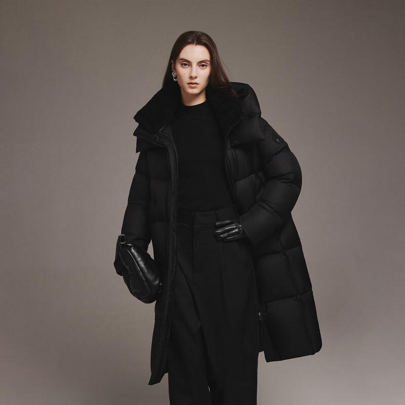 Tanboer Women's Long Down Jacket with Lamb Wool Collar TB5520850Z