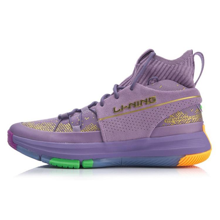 Li Ning 937 Fabric Cushioning Slip Resistant Abrasion Resistant High top Basketball Shoes Men's Purple ABPP035-5