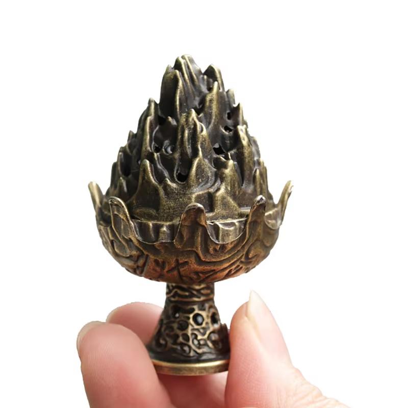 Mini Antique Boshan Furnace Bronze Incense Burner Replica of Han Dynasty Gold Inlaid Copper Household Incense Burner Indoor