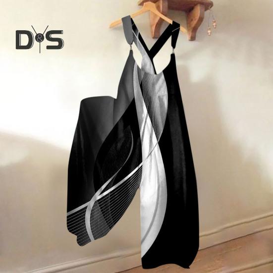 

Женский комбинезон без рукавов с широкими штанинами и принтом в этническом стиле, свободный комбинезон с глубоким промежутком и низким вырезом, карманы с перекрещенными спинками, комбинезон на подтяжках M зелёный