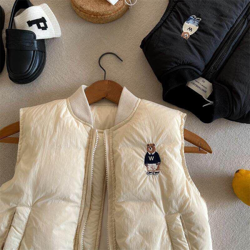 Children's Waistcoat Boys Winter Baseball Collar Vest Jacket Baby Warm Sleeveless Jacket Girls Embroidery