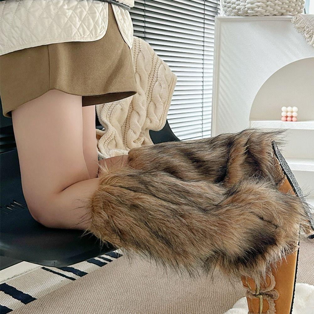 JK Imitation Fur Leg Warmers Y2k Boot Cover Cute Long Stockings  Women