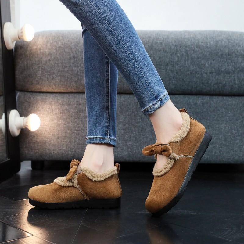 Winter soft-soled Mary Jane women's shoes retro bow Birkenstocks, ugly cute fluffy shoes cotton shoes