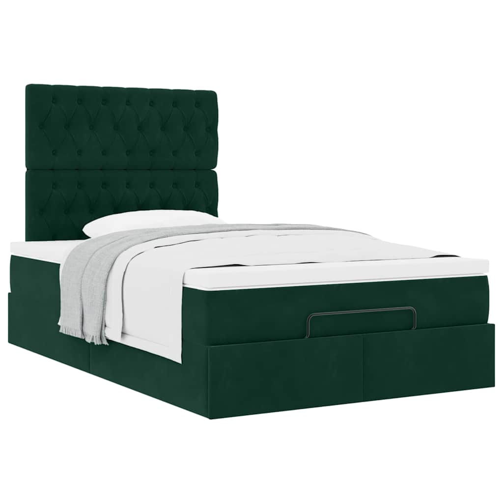 Ottoman Bed with Mattress Dark Green 120x200 Cm Velvet