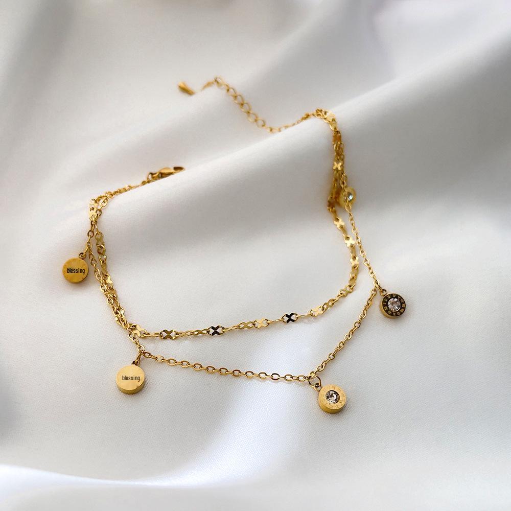 Diamond-Studded Double-Layer Anklet: Japanese & Korean Fashion, Minimalist, Light Luxury, Women's Versatile Accessory