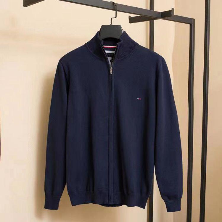 Tommy Men's High-Neck Embroidered Zipper Cardigan Sweater, Autumn/Winter '23 Collection