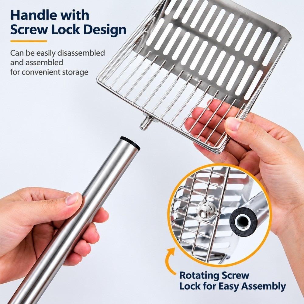 Stainless Steel Chicken Poop Scooper Long Handle Litter Scoop Portable Slat Scoop Cat Litter Box