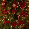 Wine Red Plush Christmas Tree Pendant Glitter Bow Christmas Decorations  Holiday Season