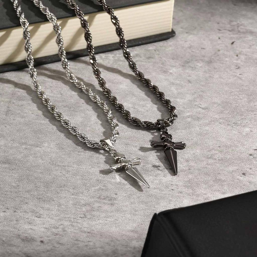 Vnox Punk Schwert Anhänger Halskette Gedrehte Kette für Männer Frauen, Unisex Schmuck Geschenke für Geburtstag Valentinstag