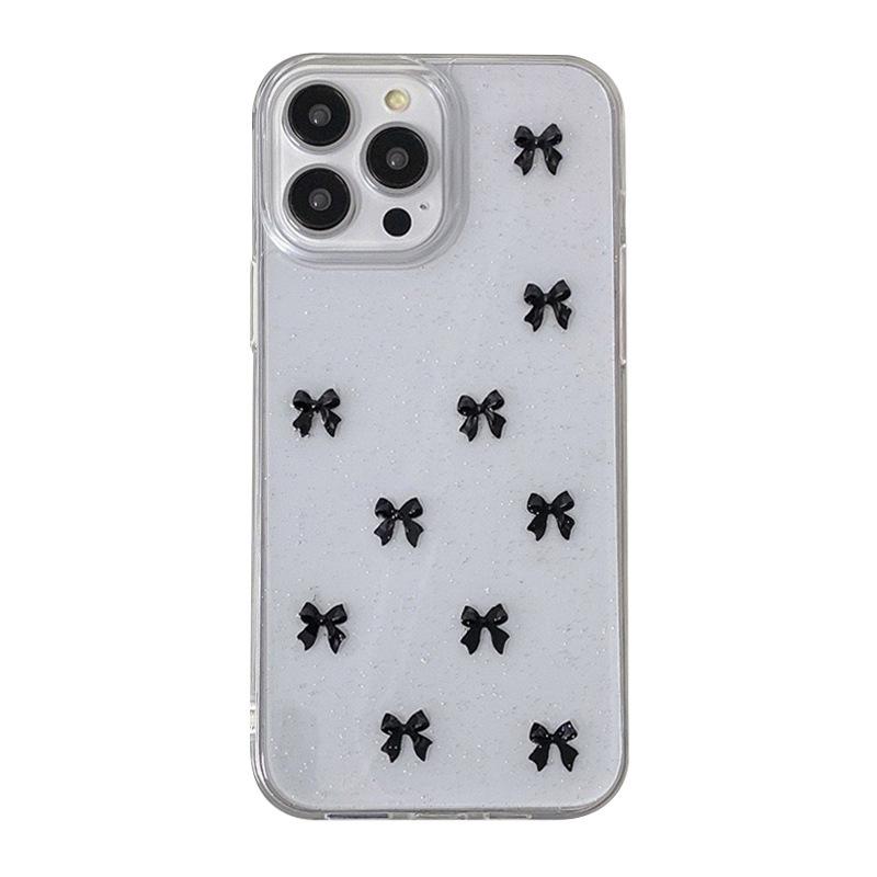 Glitter Pink Small Bow Phone Case for IPhone17promax Small Fresh Style for Apple 16 Transparent Anti-fall 15