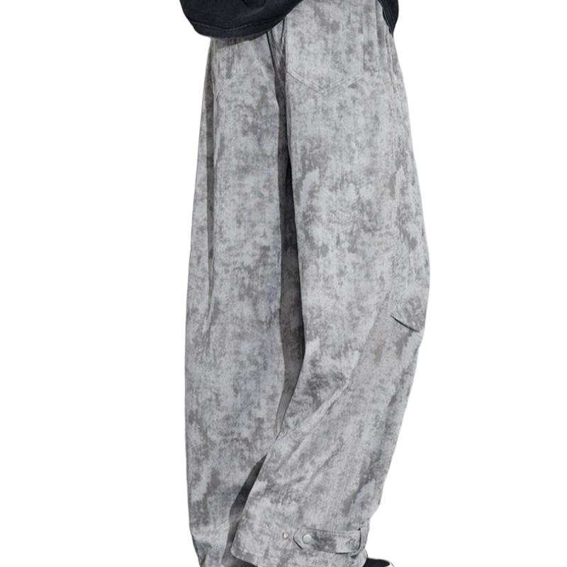 Spring Autumn Elastic Waist Tie Dye Wide Leg Loose Casual Pants Male Streetstye Trousers Men