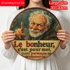 2D Flat - 1pc Round Aluminum Sign, Vintage Aluminum Plaque about "Happiness", French Humor Decorative Sign, Suitable for Decorating Living Room