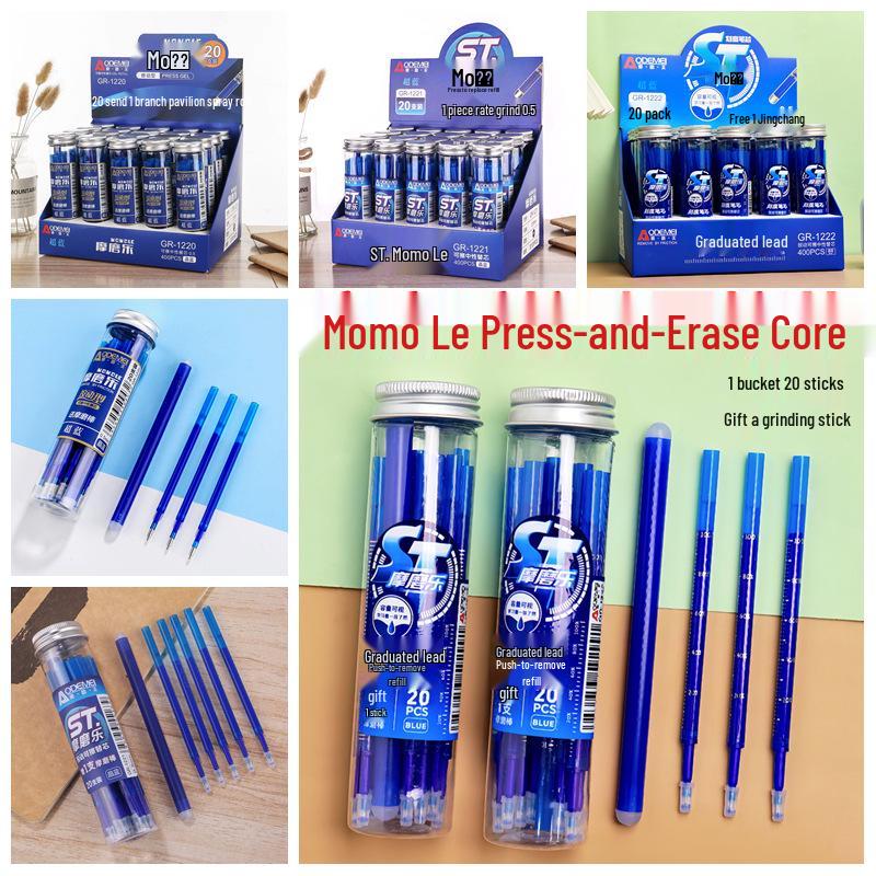 20-Pack 0.5mm Erasable Click Pens with Refill Cores - Moli Moli Le, Blue & Black Ink