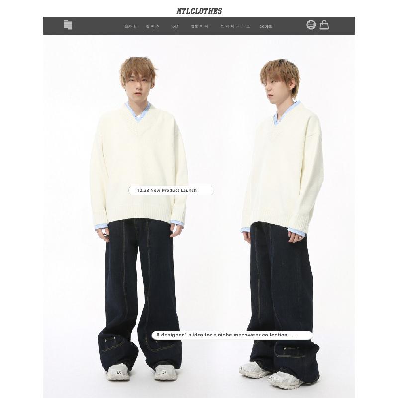 2026 New Model Personalized Design Wide-Leg Straight Jeans Men's Casual Trousers