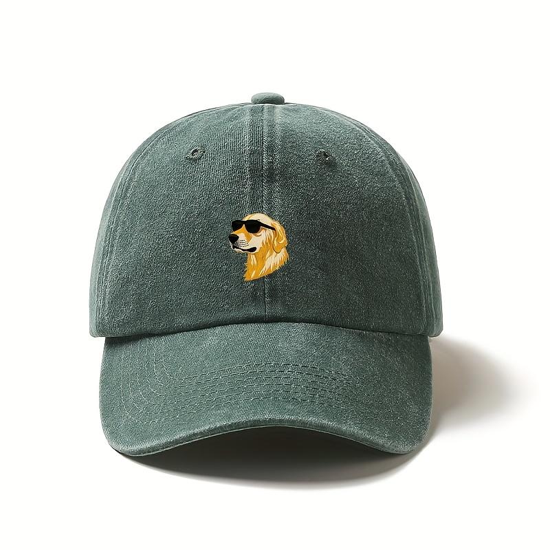 Wearing sunglasses, a golden retriever printed baseball cap, a gift for dog lovers with multiple colors to choose from