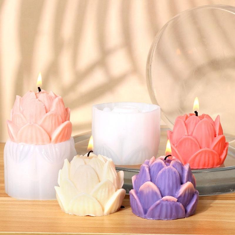 Aromatherapy Candle Silicone Mold 3D Lotus Flower Shape Soap Mould DIY Handmade Soap Model Plaster Mold Decoration