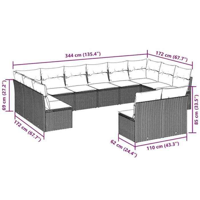 VidaXL Salon de Jardin avec Coussins 10 pcs, Canapés de Terrasse, Ensemble de Meubles de Patio, Mobilier d'Extérieur, Noir 3271911