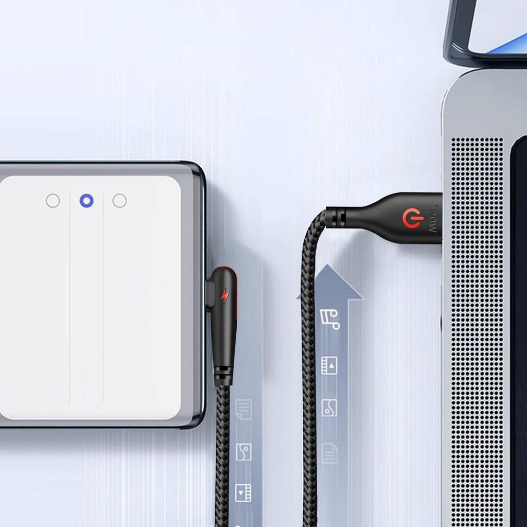 USB C To USB C Right Angle 120W Braided Right Angle USB C Cable USB C Cable Right Angle USB C Charging Cable Efficient Charging
