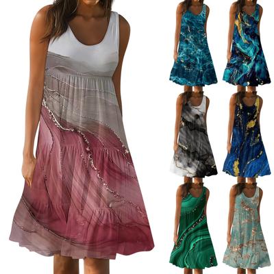 Vestidos Bohemianos plisados de Verano y Primavera para Mujer Lindos sin Mangas Fluidos de Playa Rectos Vestidos Camiseta Tanque Vestidos de Cuello Redondo