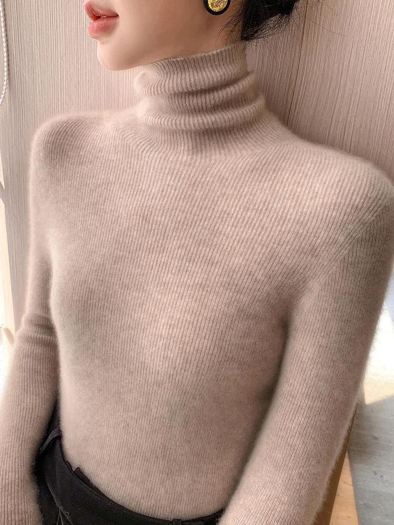 Women's Slim Fit High Neck Seamless Wool Sweater