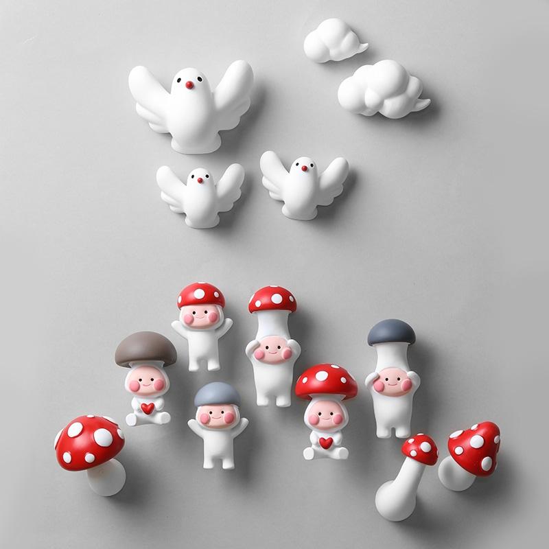 3D Red Mushroom Refrigerator Sticker Standing Sitting Hug Cartoon Refrigerator Decorative Magnetic Sticker Resin Gift