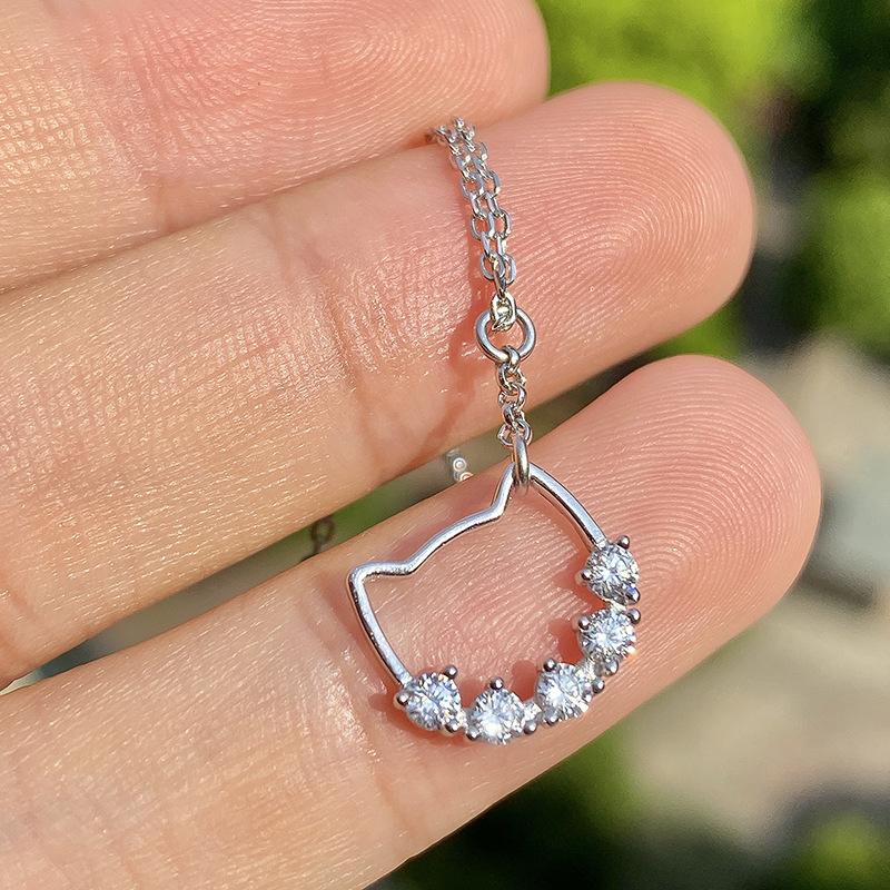 Full Body Diamond-set Cat Cute Pendant Necklace Light Luxury Simple Niche Design Clavicle Chain Women