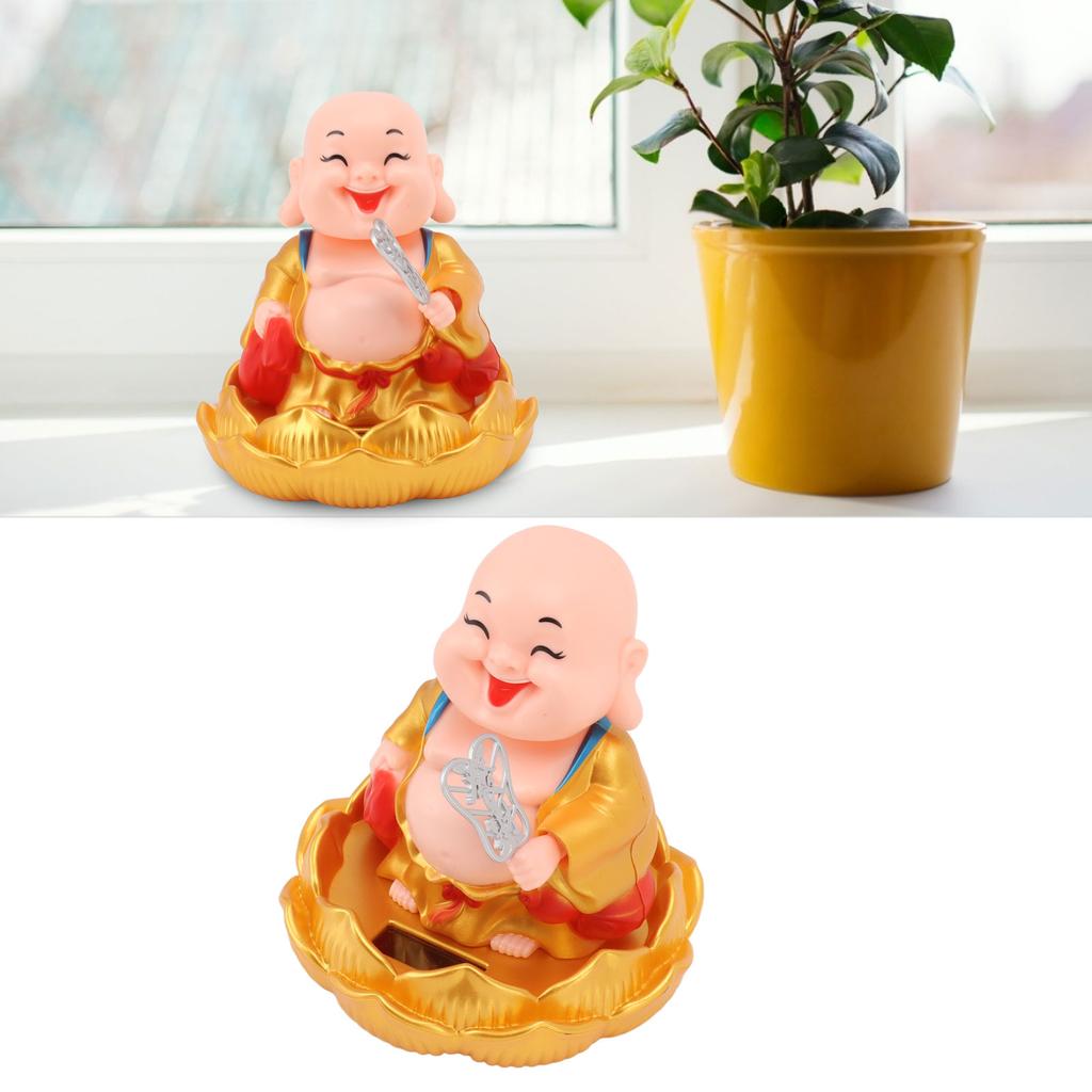 Solar Buddha Statue Solar Nodding Maitreya Car Ornament Decoration Shaking Head Toy for Wealth and Fortune