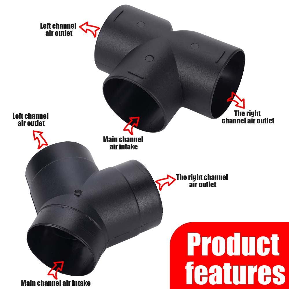 75mm Air Vent Ducting Y T Elbow Pipe Outlet Exhaust Joiner Connector Diesel Heater Air Duct Connector Heater Vent Splitter