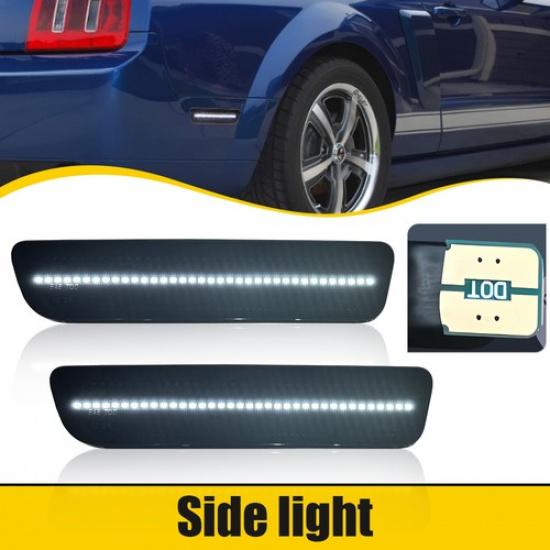 For 2005-09 Ford Mustang LED Rear Bumper Side Marker Lights Smoked Lens White EA