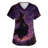 Women's V-Neck Short Sleeve Work Top with Pockets Halloween Print Caregiver Uniform