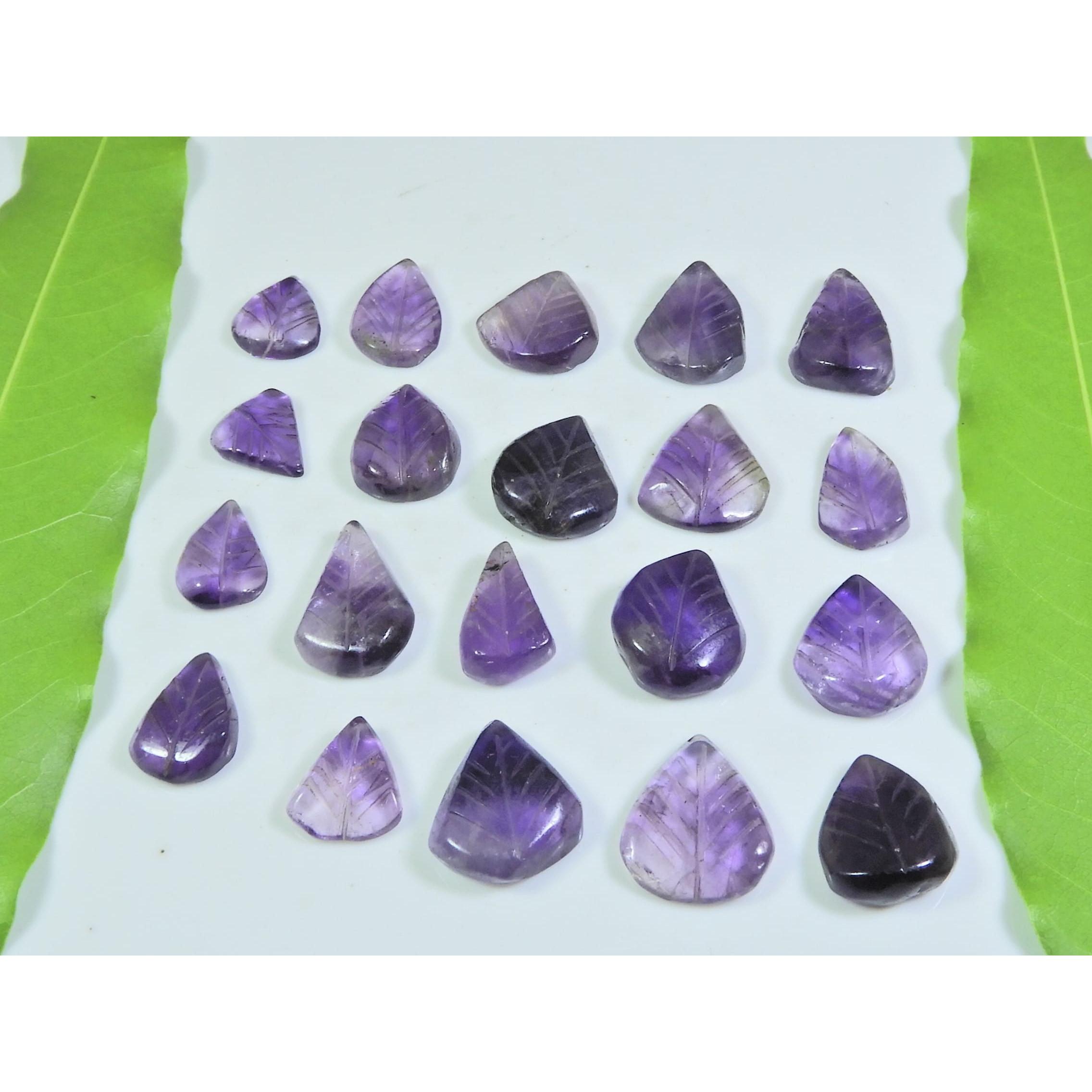 

98Cts. Натуральный Аметист Резьба Лист Груша Кабошон Свободный Драгоценный Камень Лот 20 Шт. A-546